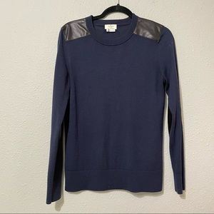 Kate Spade Blue Long Sleeve Wool & Sheep Skin Leather Patches Sweater M